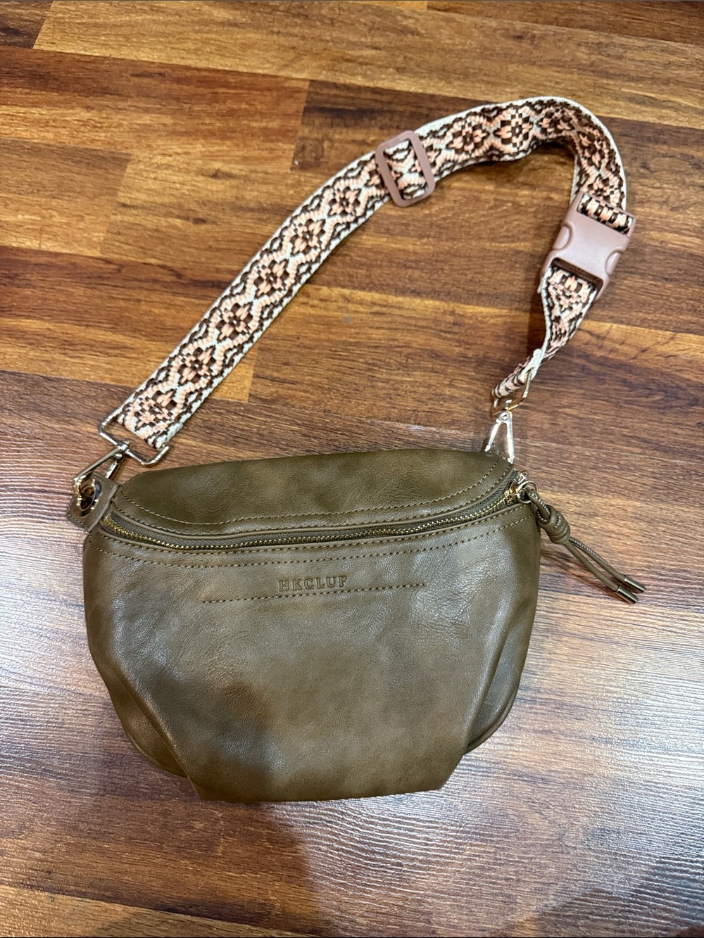 Women's Brown Crossbody Bag Patterned Strap Faux Leather
